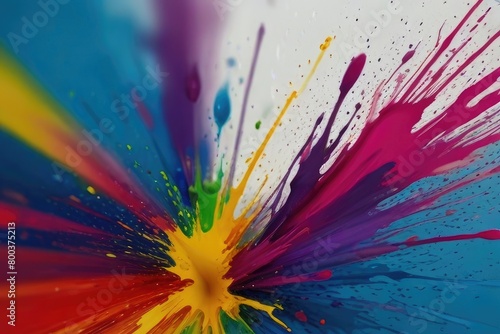 Rainbow color paint splash background. Exploding liquid paint copyspace. Colorful wet paint splashes