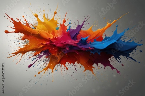 Rainbow color paint splash background. Exploding liquid paint copyspace. Colorful wet paint splashes