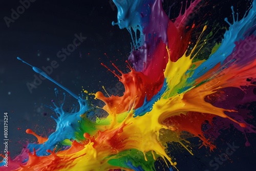 Rainbow color paint splash background. Exploding liquid paint copyspace. Colorful wet paint splashes © AsPor