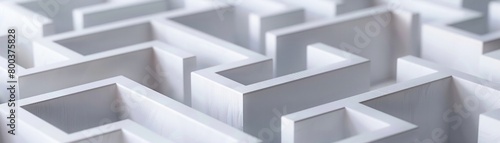 Closeup of a sophisticated white maze constructed from abstract geometric shapes, presenting a visual puzzle