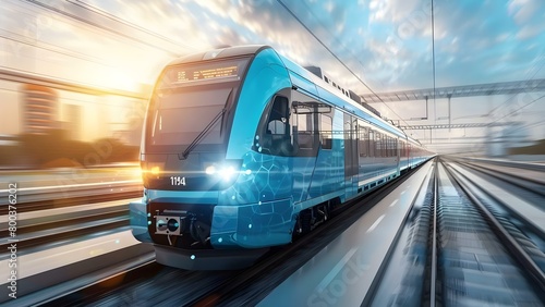 Efficient and Eco-Friendly: How Magnetic Trains Travel Across Diverse Landscapes in Daylight. Concept Technology, Transportation, Sustainability, Magnetic Trains, Landscapes