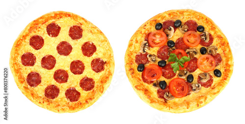 Set of Pizza with vegetables and meat, isolated on transparent background