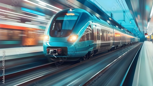 Efficient Travel: Magnetic Trains Use Eco-Friendly Technology to Navigate Diverse Landscapes During Daylight. Concept Eco-Friendly Technology, Magnetic Trains, Efficient Travel, Diverse Landscapes