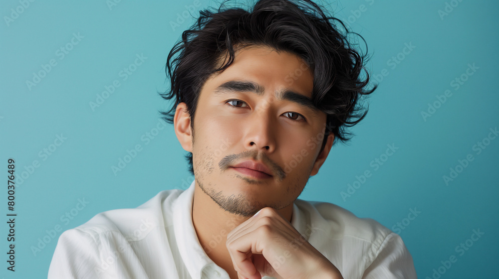 Thinking , Ideas, New, smart businessman with his hand on his chin and a thinking expression Thinking , Ideas, New, smart businessman with his hand on his chin and a thinking expression