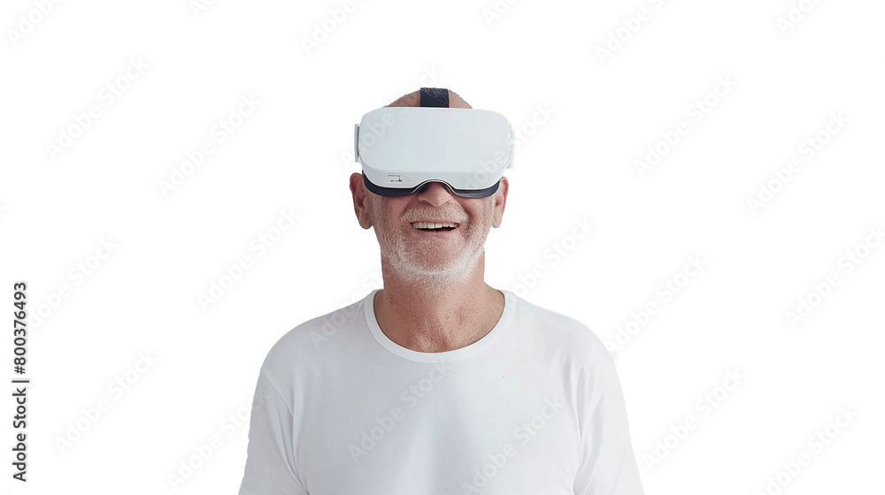 mature man in virtual reality glasses isolated on transparent background. mature man in virtual reality glasses isolated on transparent background.