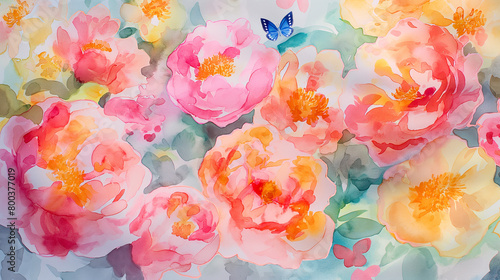 Fototapeta Naklejka Na Ścianę i Meble -  watercolor painting colorful bloomer Flowers with thin clear petals.