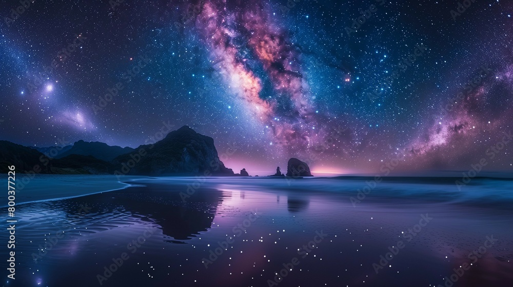 Starry Night Magic at New Zealand Beach, generative ai Starry Night Magic at New Zealand Beach, generative ai