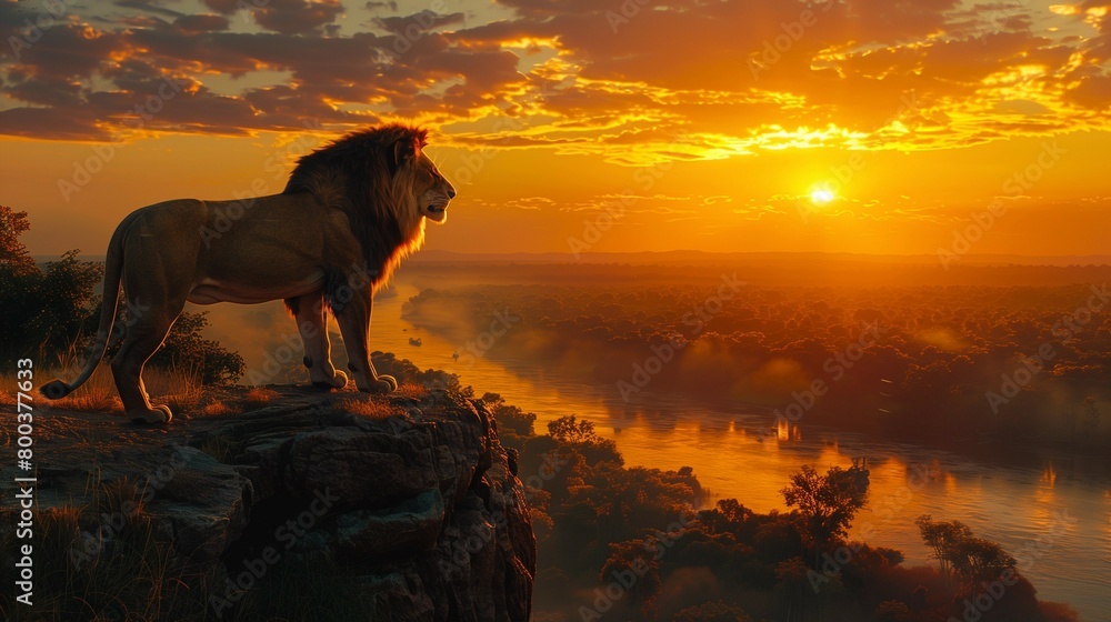 Courageous Lion at Sunrise, generative ai Courageous Lion at Sunrise, generative ai