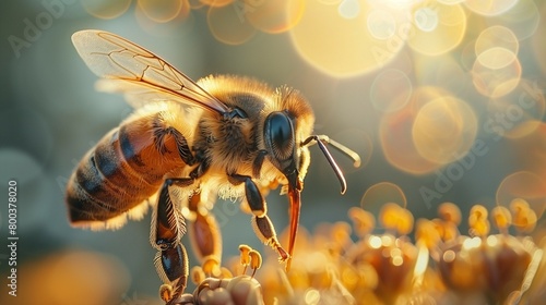 Buzzing Beauty: Macro Bee Pollination, generative ai © Matus