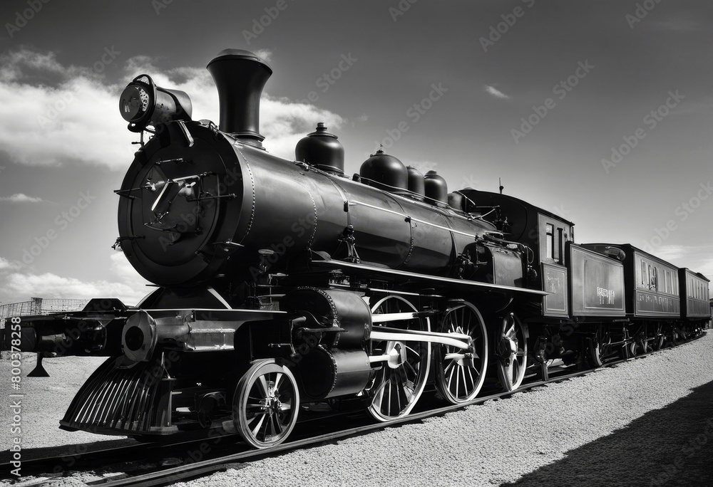 Fototapeta premium 'first exposition th locomotive century locomotion exposed training railway railroad speed invention vapour steam technique technology industry rail industrialist'