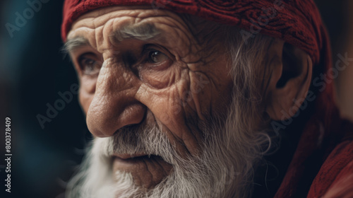 Pensive Senior Man with Red Bandana Contemplating