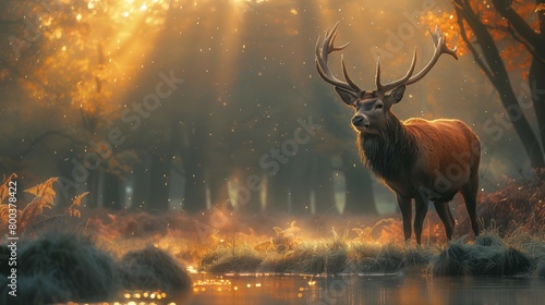 Majestic Buck in Morning Mist, generative ai