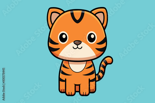A cartoon tiger is sitting on a blue background