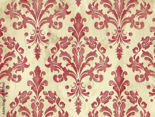 Opulent Floral Damask Pattern with Regal Flourishes and Ornamental Detailing