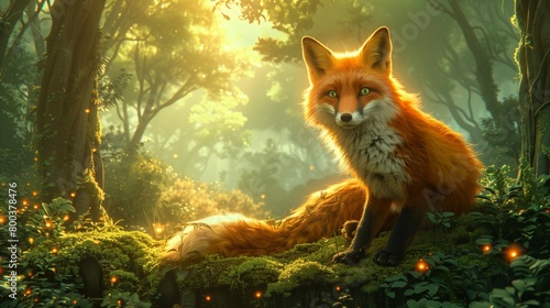 Mystical Woods: Home of the Emerald-Eyed Fox, generative ai