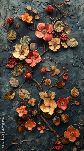 Vibrant Autumn Floral Arrangement with Naturalistic Motifs