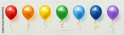 Glossy 3d Realistic balloons in rainbow colors. Vector illustration