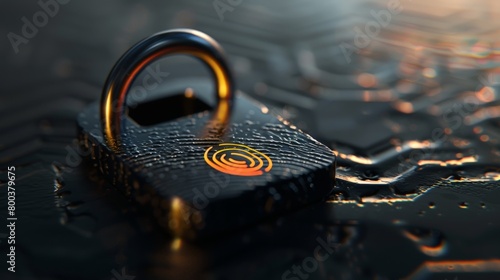 A digital illustration of a padlock with a fingerprint sensor integrated into its design, symbolizing a secure and personalized way to lock valuables   photo