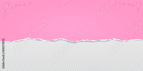 Pink paper strip with torn edge and soft shadow is on squared background for text or ad.