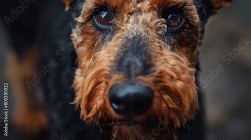 Close-up of a black and tan dog's face displaying its rich fur texture and soulful eyes A compelling shot capturing the essence of canine expressiveness photo