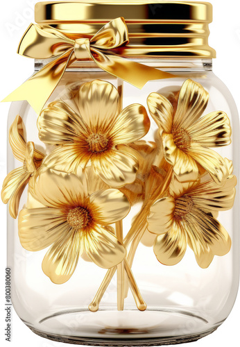 golden flower in glass jar isolated on white or transparent background transparency 