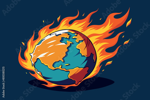 A cartoonish drawing of a planet on fire
