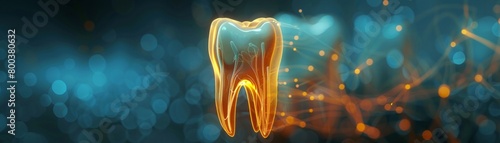 Glowing crosssectional view of a human tooth, designed to educate patients in a dentist s office about oral health photo