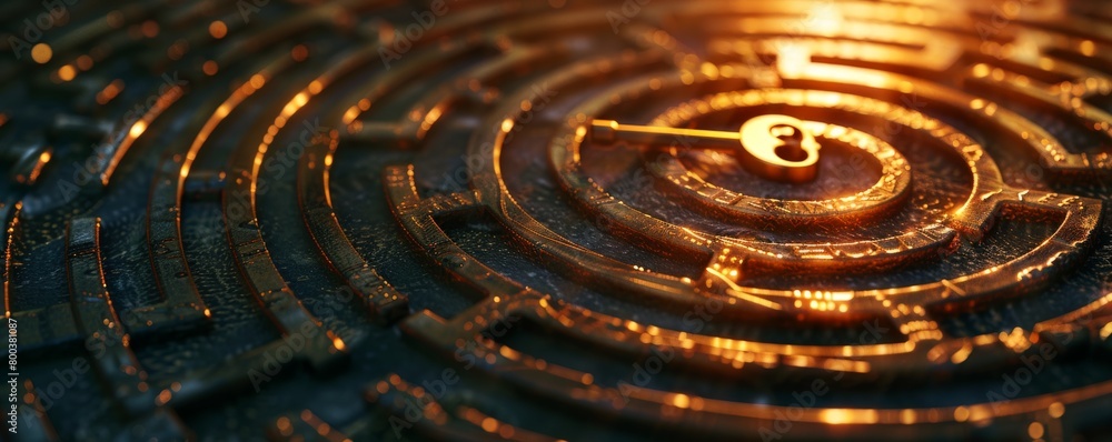 Labyrinth Key Object A labyrinth with a single key floating at its center, representing the ...