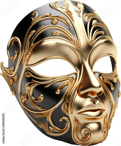 golden mask isolated on white or transparent background,transparency 