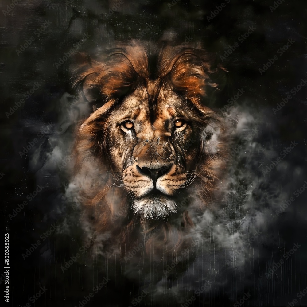 Fototapeta premium Close-up grinning face of a lion