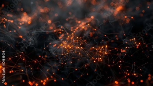 A network of glowing copper wires against a dark, smokey background, perfect for a cyberpunkinspired image   photo