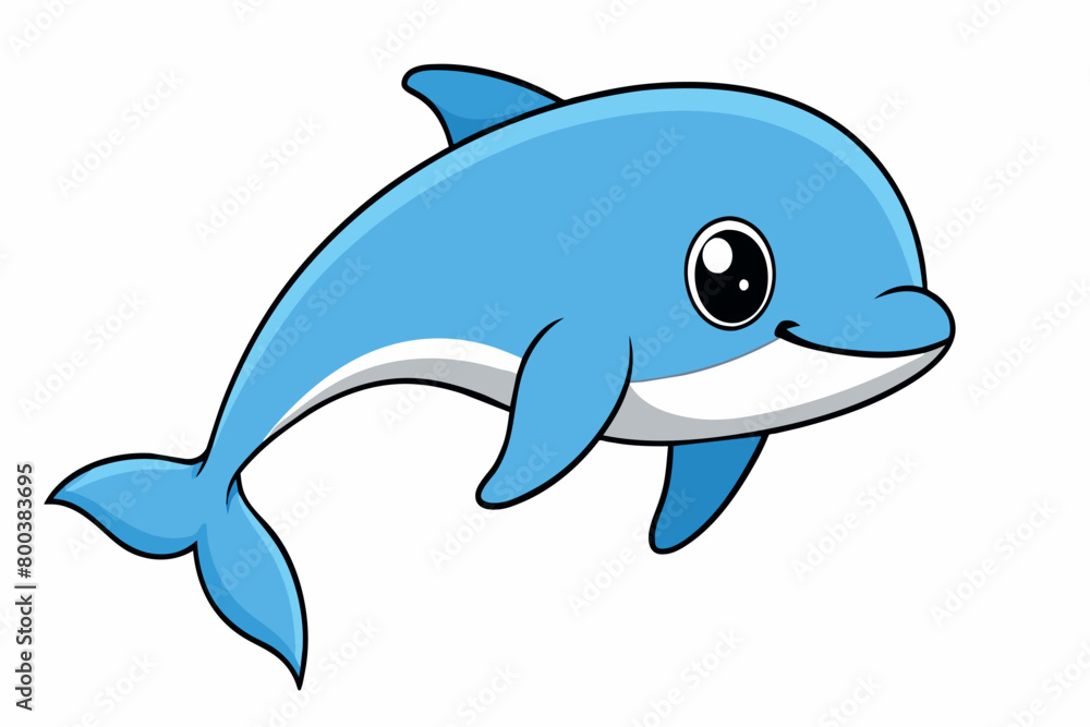 A cartoon dolphin is smiling and swimming in the ocean A cartoon dolphin is smiling and swimming in the ocean
