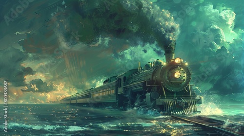 steam train in the sea