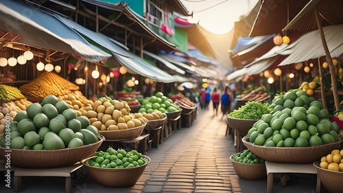 Thai market community local place , Generative AI Illustration.	
