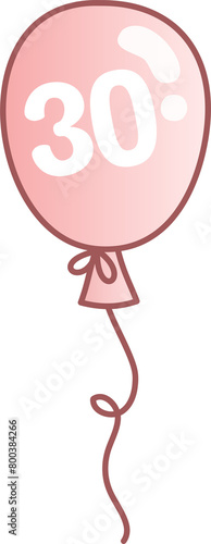 Pink balloon for happy birthday date 30 with transparent background photo