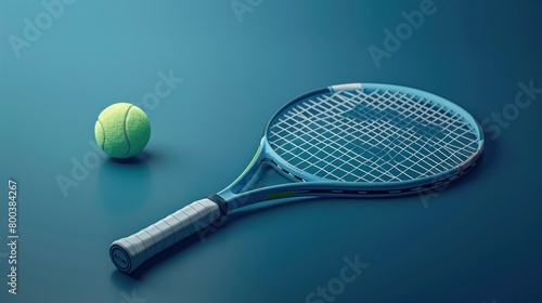 A 3D vector illustration of a tennis racket with a ball, symbolizing sport and game competition concepts.