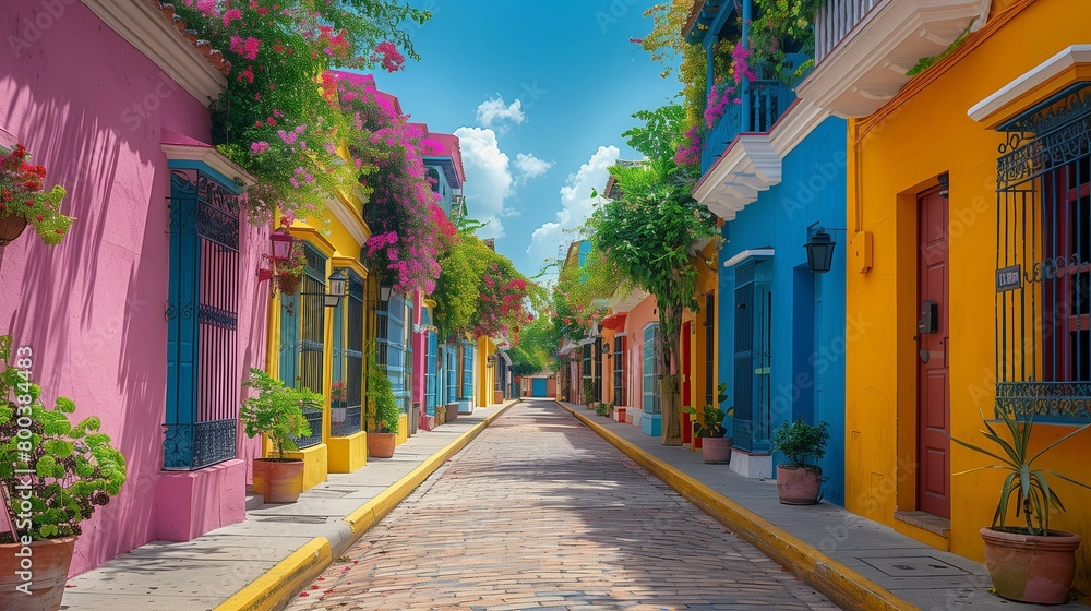 Fototapeta premium Historic Charm: Vibrant Street Scene, generative ai