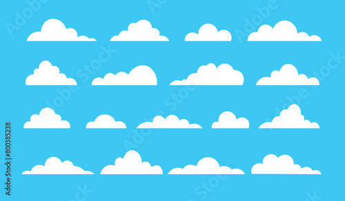 Collection of white cartoon clouds, clouds in flat design style vector illustration