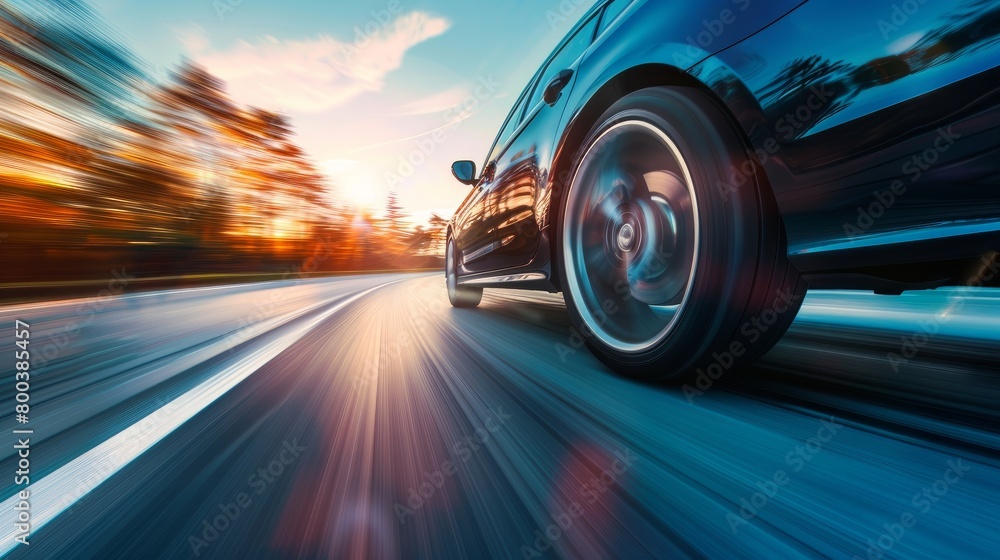 A car on the road with a blurred background, depicting motion. A car on the road with a blurred background, depicting motion.