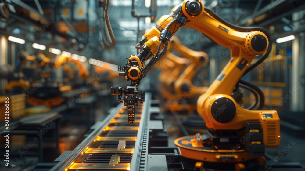 Advanced Robotic Arms in Modern Automated Factory Line Advanced Robotic Arms in Modern Automated Factory Line