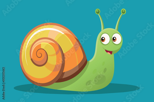 A cartoonish green and yellow snail with a big smile on its face