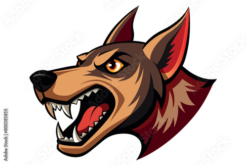 A cartoon dog with its mouth open and teeth bared