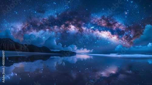 Milky Way Reflection on New Zealand Shore  generative ai