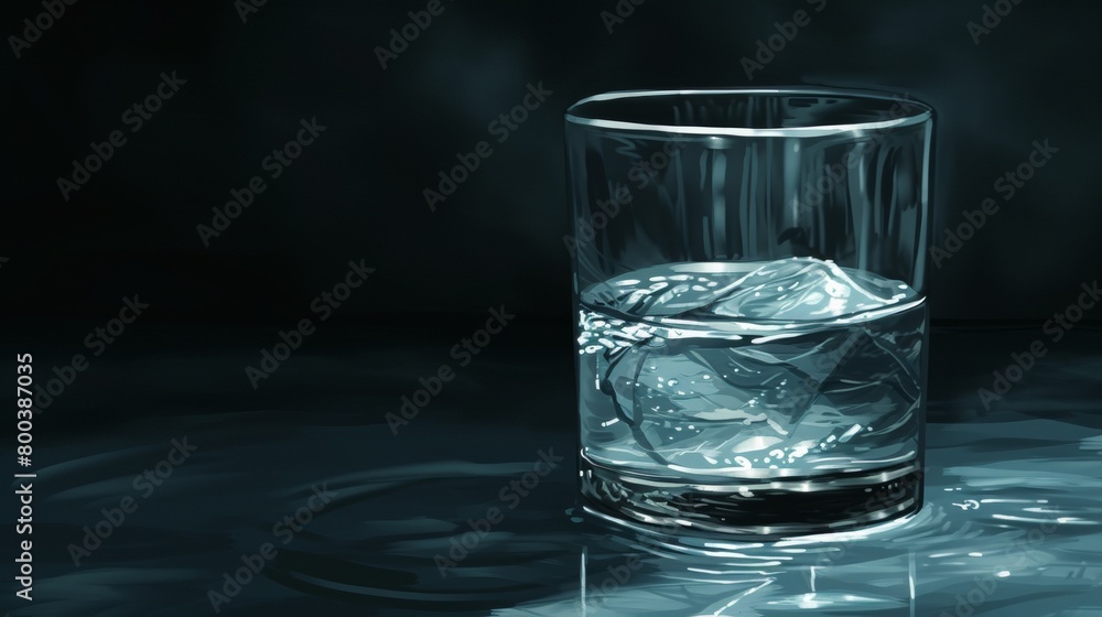 Glass of water with ice cubes on a reflective surface Glass of water with ice cubes on a reflective surface