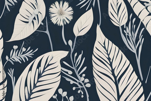 Abstract patterns featuring botanical elements such as leaves  flowers  and branches