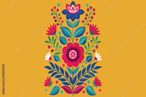 A colorful flower design with a yellow background