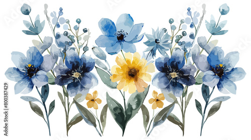 Watercolor blue-green theme floral bouquet arrangement collection