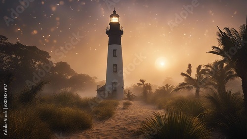 lighthouse at sunset highly intricately detailed photograph of  Dawn s early morning mist surrounds the Bodie Island   photo