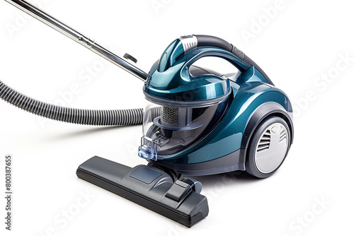 A bagged canister vacuum cleaner with a HEPA media filter and adjustable suction control isolated on a solid white background.