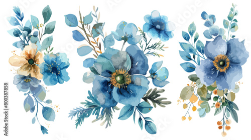 Watercolor blue-green theme floral bouquet arrangement collection photo
